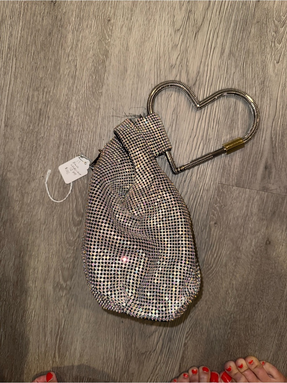 Aimee Kestenberg Iridescent Rhinestone Mesh Heart-Handle Wristlet
